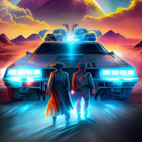 Back To The Future Delorean Fantasy Art Illustration Oil Painting Print - Picture 5 of 6